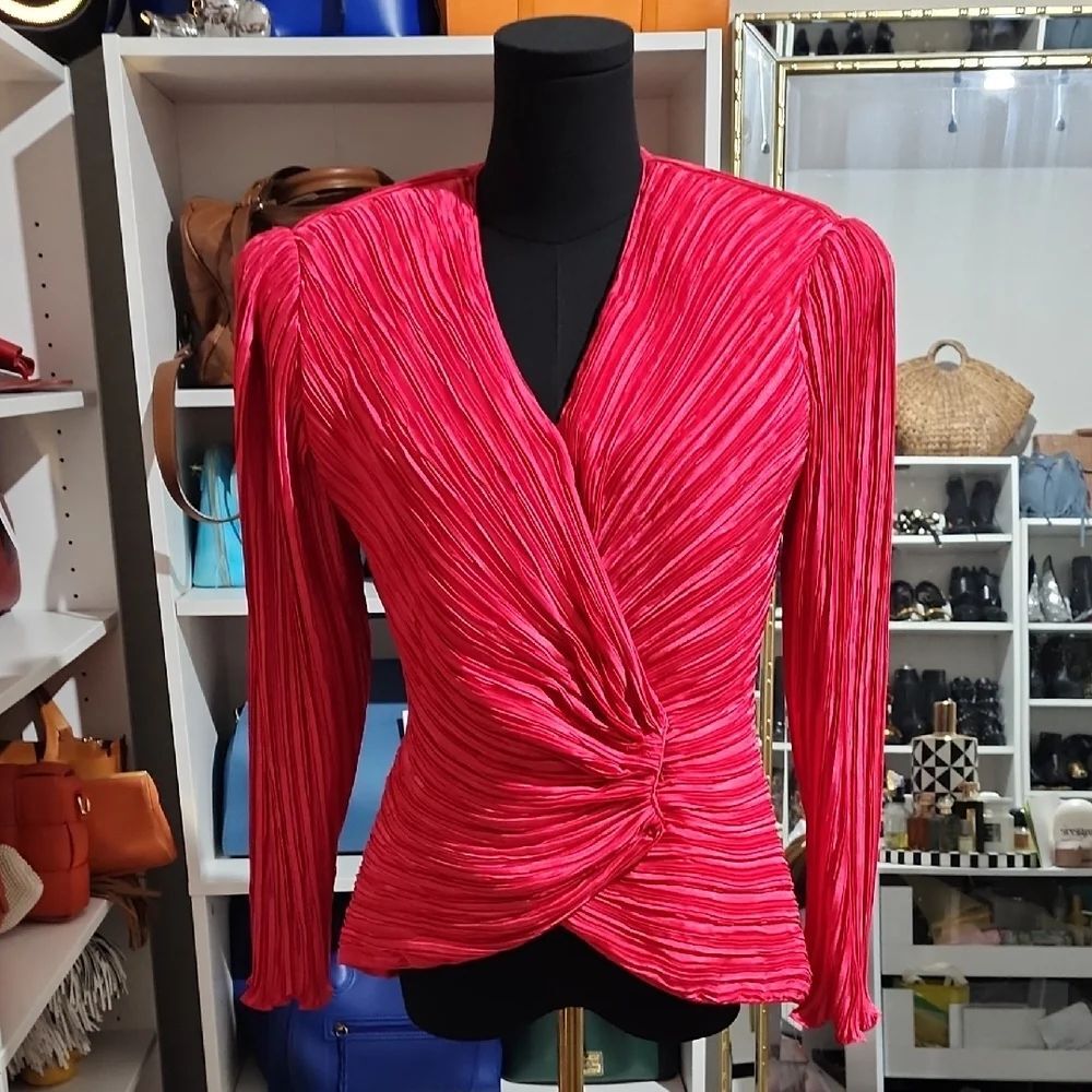 Vintage George Vibrant Red Pleated Blouse